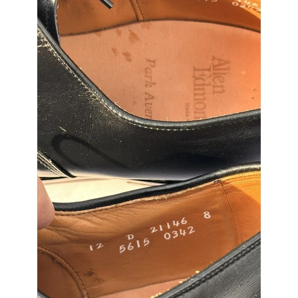 12 D Allen Edmonds Park Avenue Black Cap Toe Dress Shoes